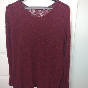 AMERICAN Eagle outfitters burgundy long sleeve lightweight sweater lace back. M